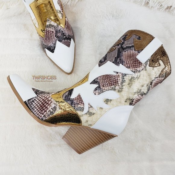 Western Cowboy Ankle boots White Snake Gold - Picture 9 of 14